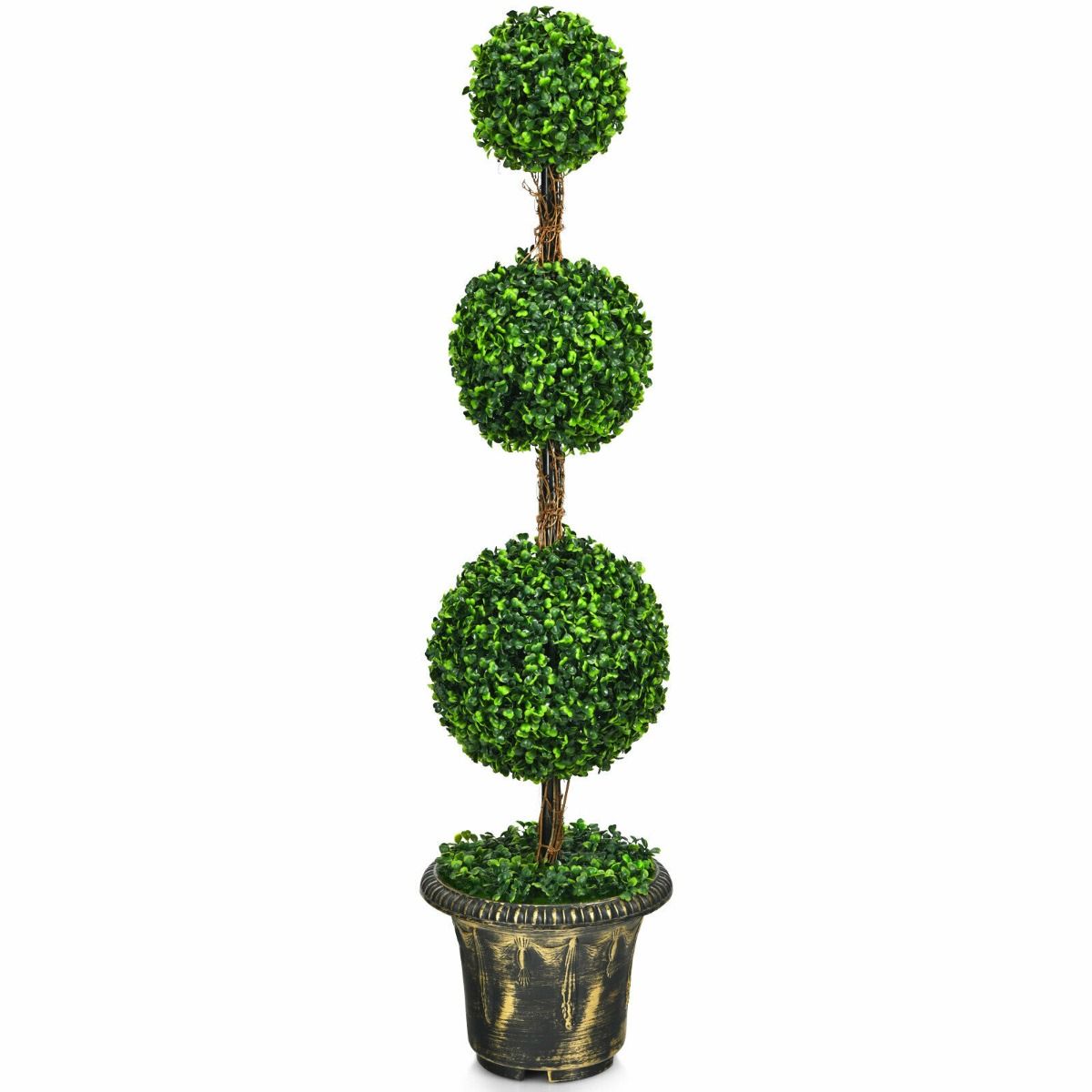 Artificial Triple Ball Shaped Topiary Tree with Wooden Rattan